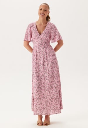 BUBBLEROOM Butterfly Sleeve Viscose Maxi Dress Pink/Patterned 36