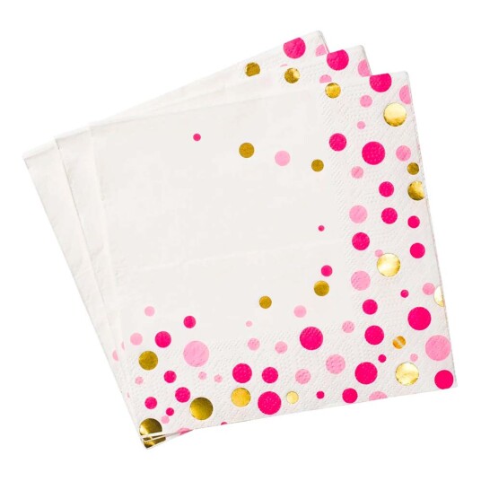 Design House Servietter Rosa/Gull Prikker  16-pakning