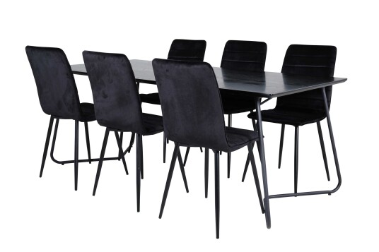 Venture Design Petra & Windu spisegruppe Svart/svart 6 stoler & bord 190 x 90 cm