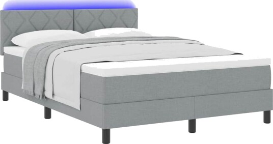 Box Spring seng med madrass & LED Lys Grå 160x200 cm Stoff