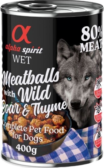 Alpha Spirit Dog Meatballs 6 X 400 G Villsvin Og Timian