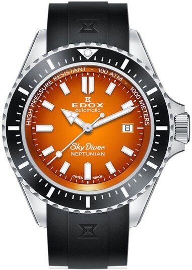 Edox Herreklokke 80120 3NCA ODN Skydiver Orange/Gummi Ø44 mm