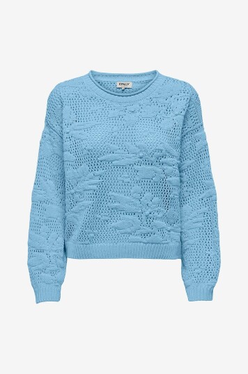 Only - Genser onlCille Life LS Structure O-neck - Blå