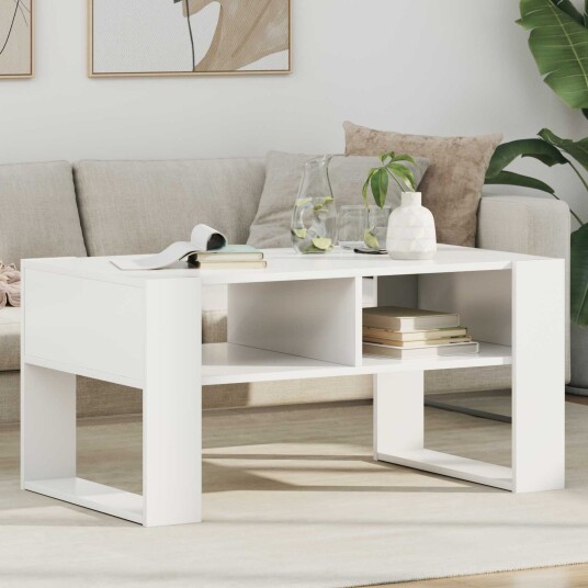 Kaffebord med lagring Hvit 92 x 53 x 45 cm Konstruert tre