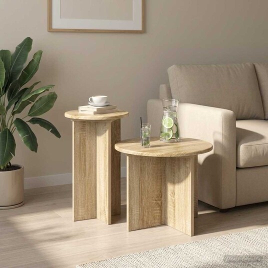 vidaXL Sidebordssett med lagring 2 pcs Sonoma eik Konstruert tre vidaXL Sidebordssett med lagring 2 pcs Sonoma eik Konstruert tre