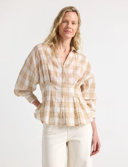 Lindex Blouse With Fitted Waist Beige S