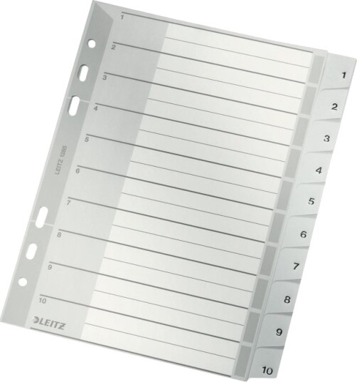 Leitz   Inndeler   10 Deler   Fortrykt: 1 10   For A5 148 X 210 Mm   Med Fliker   Grå