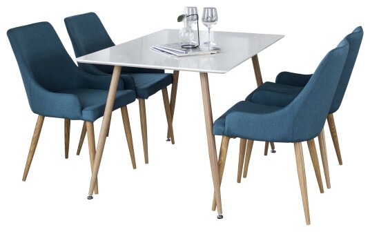 Venture Design Polar & Plaza spisegruppe Hvit/blå 4 st stoler & bord 120 x 75 cm