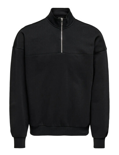ONLY & SONS Onsceres Ovz Track Half Zip Sweat Vd   Black   XS