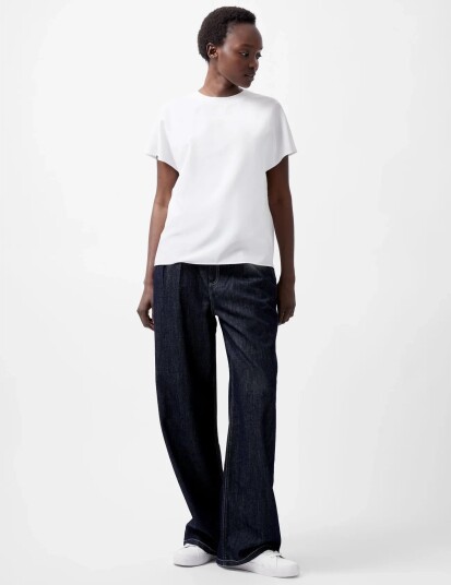 French Connection Caprina Crepe Crew Neck Top White M