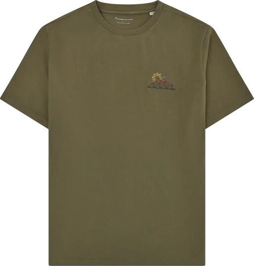 Knowledge Cotton Apparel Chest Print T Shirt Khaki green S