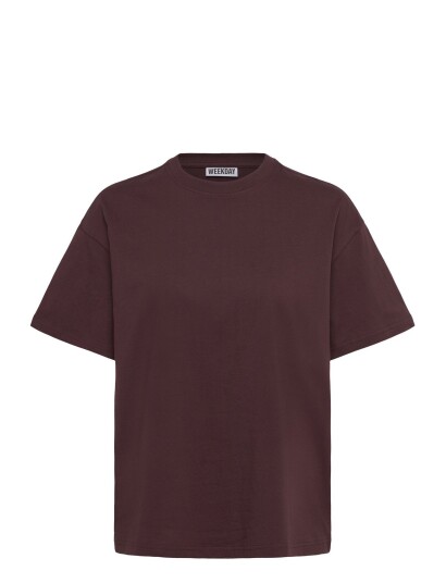 Weekday Relaxed Boxy Cotton T Shirt Burgundy XXS