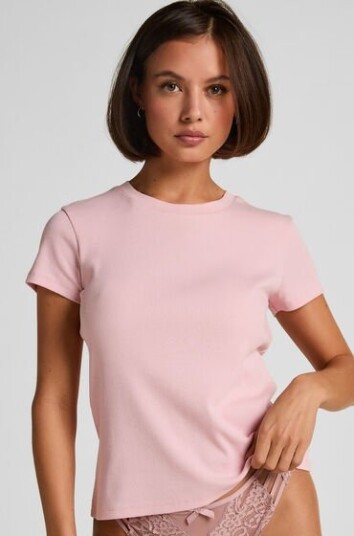 Hunkemöller Ribbed Crew Neck Short Sleeved Pyjama Top Rosa