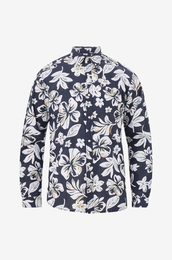 Jack & Jones - Skjorte jprBlasummer Linen Print Shirt L/S - Blå