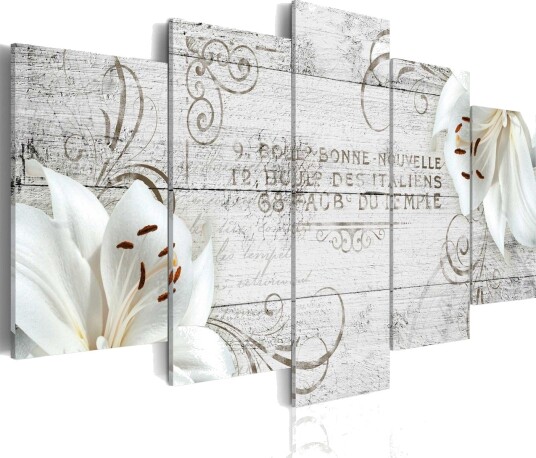 Bilde White Lilies On Wood 100x50 Artgeist sp. z o. o.