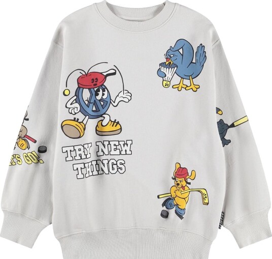 Molo Collegegenser Monti Curious Kamerater Molo 12 år 152 Collegegenser Beige Hvit