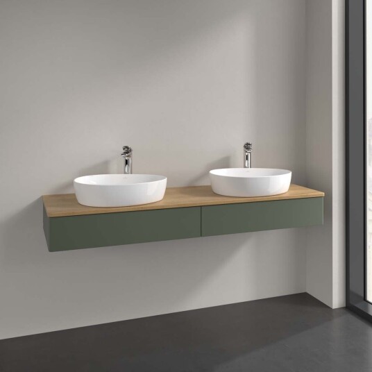 Villeroy & Boch Antao Servantskap med 2 skuffer 160x50x19 cm u/lys Grønn Matt/Eik Villeroy & Boch Antao Servantskap med 2 skuffer 160x50x19 cm u/lys Grønn Matt/Eik