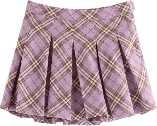 Lindex Checked Skirt With Pleats Purple 140