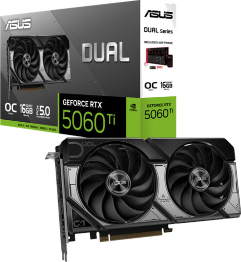 ASUS GeForce RTX 5060 Ti DUAL OC 16GB GDDR7 Grafikkort med Aktiv Kjøling