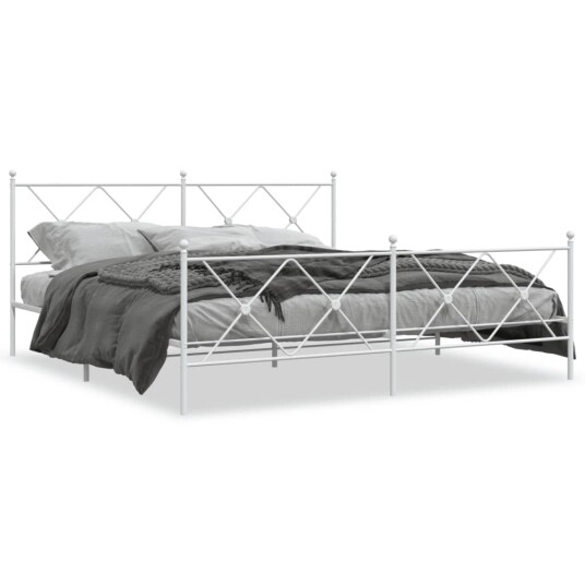  Sengeramme i metall med hode- og fotgavl hvit 183x213 cm 8721012374584