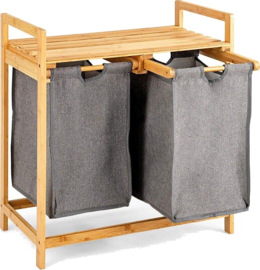 Bambus skittentøyskurv med to rom 2 delt skittentøyskurv 64 x 33 x 73 cm Naturlig