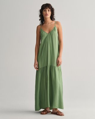 Maxikjole med tynne stropper DUSTY GREEN 40