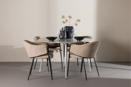 Venture Home Matgruppe Plaza 120 cm Rund med 4 Evelina stoler Beige/Beige