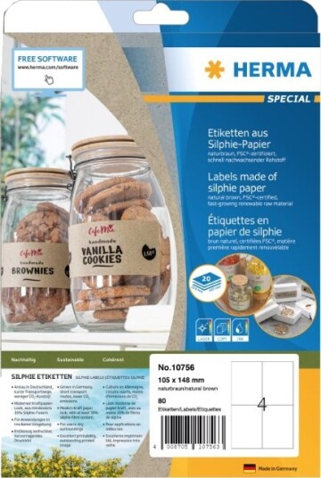 Herma 10756 Brun Rektangel Permanent 105 X 148 Mm A4 Papir