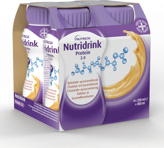 Nutridrink Protein 2.0 Næringsdrikk Sjokolade og karamell 4x200 ml Nutridrink Protein 2.0 Næringsdrikk Sjokolade og karamell 4x200 ml