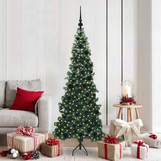 Hjørne Kunstig Jul Tre med 300 LED grønn 180 cm PVC og metall Hjørne Kunstig Jul Tre med 300 LED grønn 180 cm PVC og metall