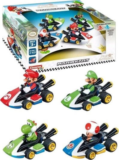 Carrera Super Mario Kart Pull And Speed 4-Pack Trekkbiler Mario Luigi Yoshi Og Toad