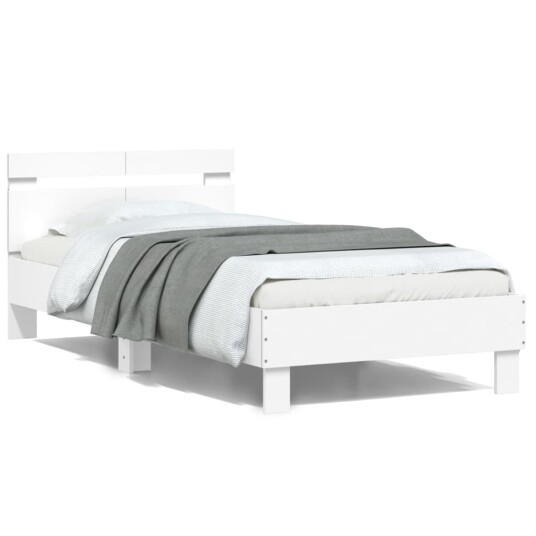 vidaXL Sengeramme med hodegavl og LED-lys hvit 100x200 cm 8721012240582