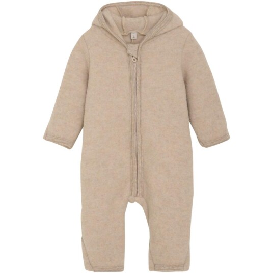 HUTTEliHUT Pram Suit Ears Wool Fleece – Camel Melange 98 HUTTEliHUT Pram Suit Ears Wool Fleece – Camel Melange 98
