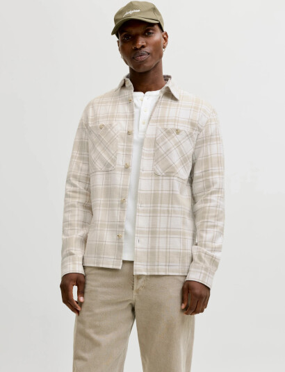 Jack & Jones Jprblurayle Linen Bl.check Ls Shirt Sn Beige XL