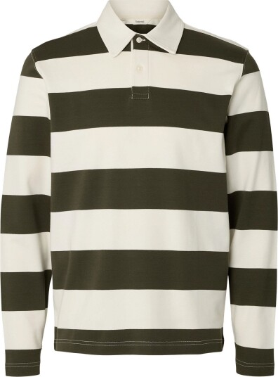 Selected Slmcasper Ls Stripe Polo Khaki green XL