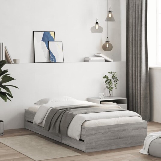  Sengeramme med skuffer grå sonoma 90x200 cm konstruert tre 8721012245167
