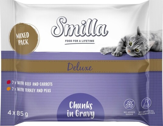 Smilla Våtfôr Deluxe Fresh Pouch Biter I Saus Med Grønnsaker 4 X 85 G