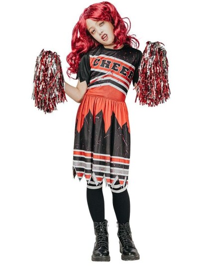 Zombie Cheerleader Svart Cheerleader Kostymekjole til Barn 10 12 ÅR Zombie Cheerleader Svart Cheerleader Kostymekjole til Barn 10 12 ÅR