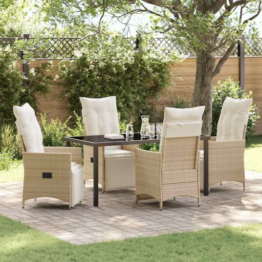 5-delt Hage Spisebordsett med Beige Puter i Poly Rattan