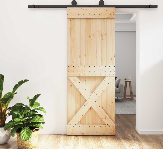 vidaXL Skyvedør Naturlig og svart 80 x 210 cm Massiv Furu Tre vidaXL Skyvedør Naturlig og svart 80 x 210 cm Massiv Furu Tre