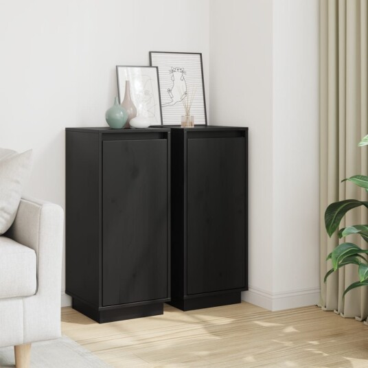 vidaXL Skjenker svart 2 stk 31,5x34x75 cm heltre furu