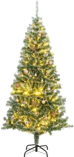 Kunstig juletre med 300 LED kulesett flokket snø 210 cm
