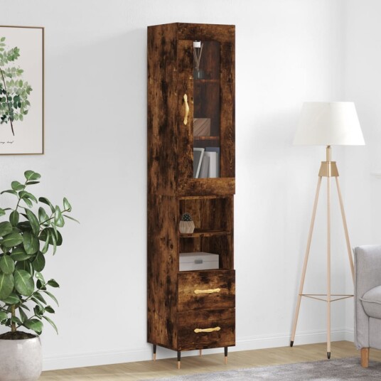 vidaXL Highboard røkt eik 34,5x34x180 cm konstruert tre 8720845487089