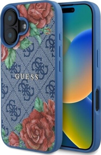 GUESS iPhone 16 6,1" Blå Hardcase Blomsterprint MagSafe