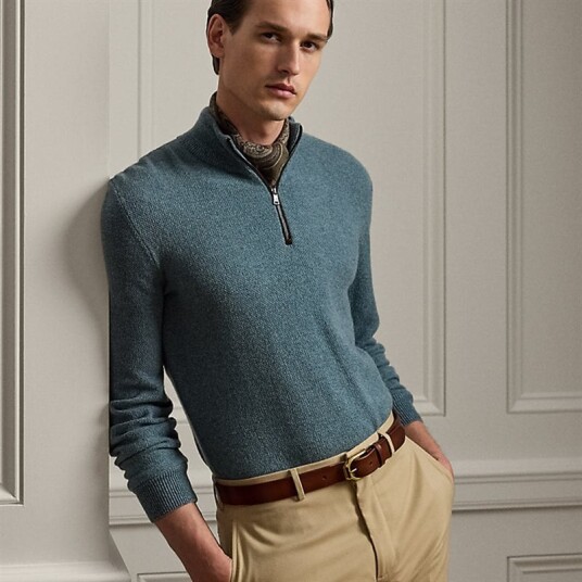 Rl Purple Label Birdseye Cashmere Quarter Zip Sweater Blue Multi Rl Purple Label Birdseye Cashmere Quarter Zip Sweater Blue Multi