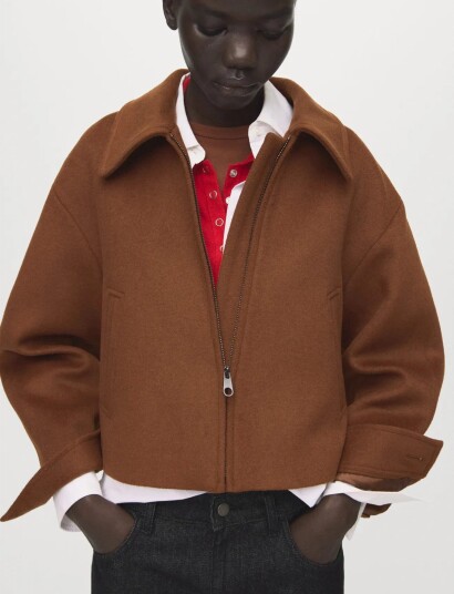 Mango Wool Jacket With Shirt Collar Brown XS Mango Wool Jacket With Shirt Collar Brown XS