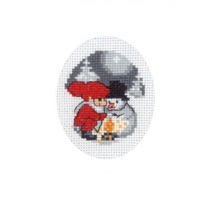 Permin Broderisett julekort Snømann og nisse 9x13cm