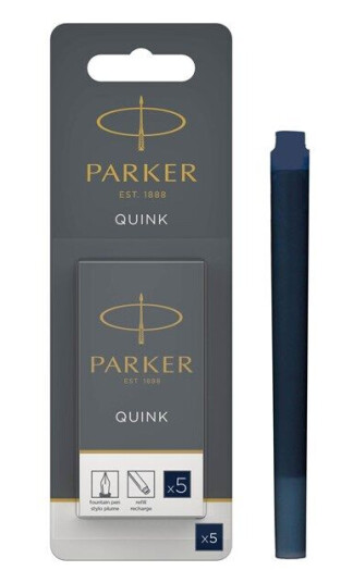 Parker Fountain Pen Ink Refill Cartridges  Long  Blå-Svart QUINK Ink  5 Count Blister