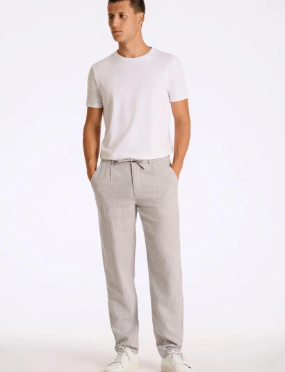 Lindbergh Linen Blend Herringbone Pants   Grey   XL