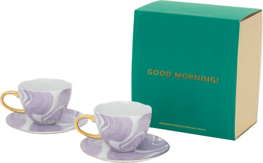 URBAN NATURE CULTURE God Morgen gavesett Cappuccino kopp & fat 2-pack ‘Violette bølger’
